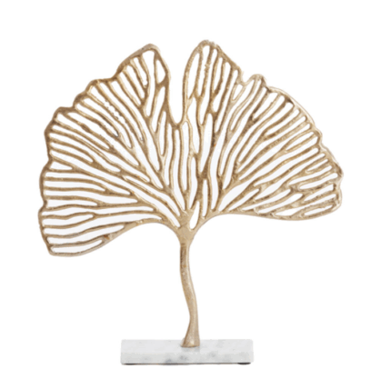 Naguro Large Gold Leaf Ornament on White Marble Base